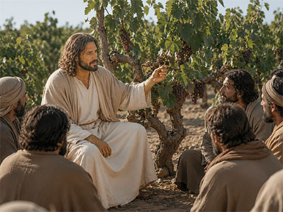 Jesus teaches about vines and branches